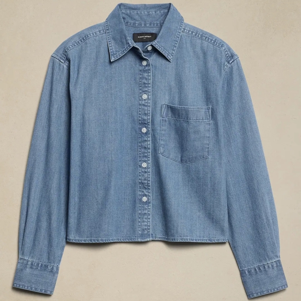 Banana Republic Cropped Denim Button Down Shirt   | NWT | Size Small